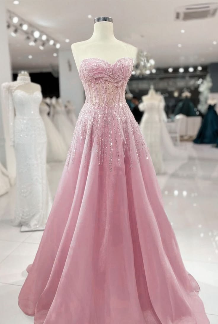 Elegantes Longues Robes de Bal Inspiration Aurora Tulle Rose Avec Perles Robe de Soirée Formelle Robes de Remise des Diplômes MP309