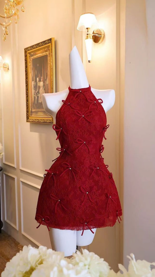 Cute Cocktail Dresses High Neck Sheath Burgundy Short Mini Birthday Homecoming Party Dress MP556