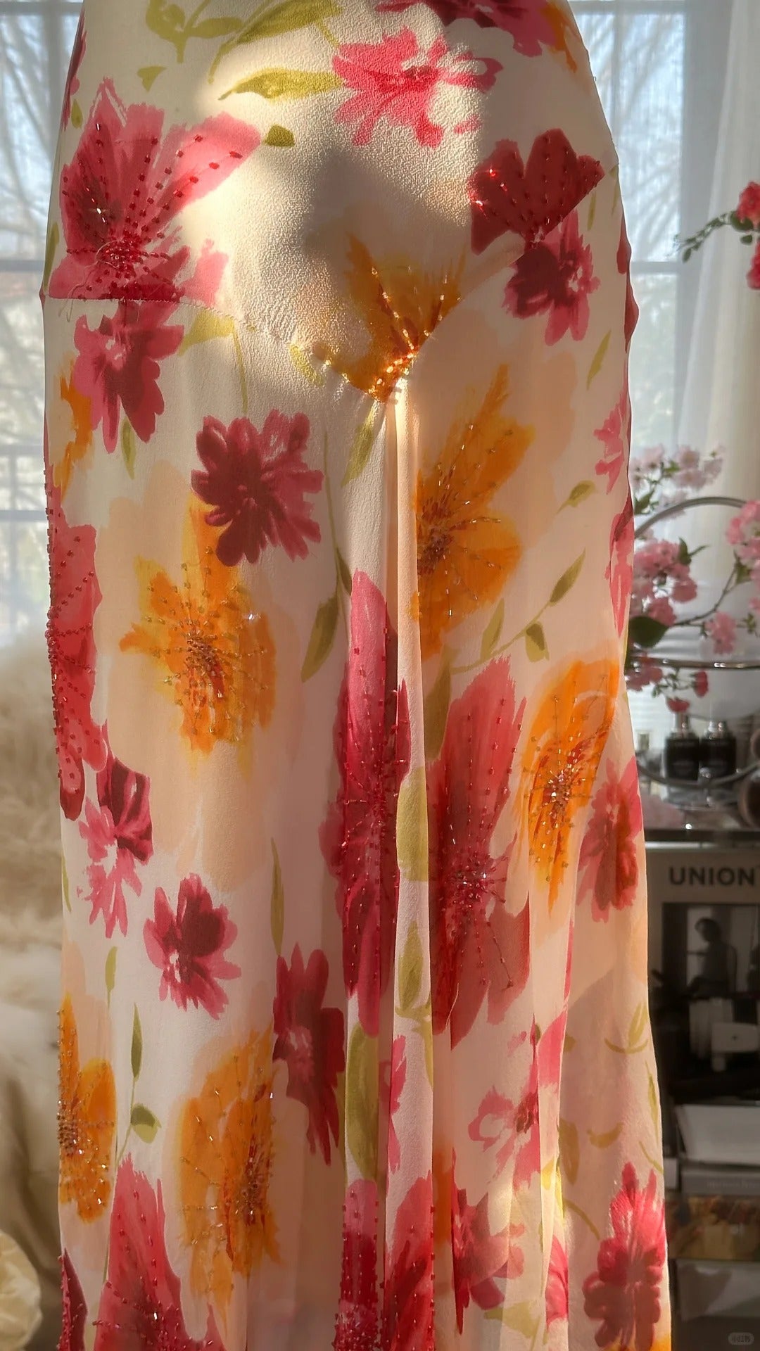 Märchenhafte Meerjungfrau Spaghettiträger Blumen Chiffon Irreguläres Abendkleid Ärmellos Ballkleider MP985
