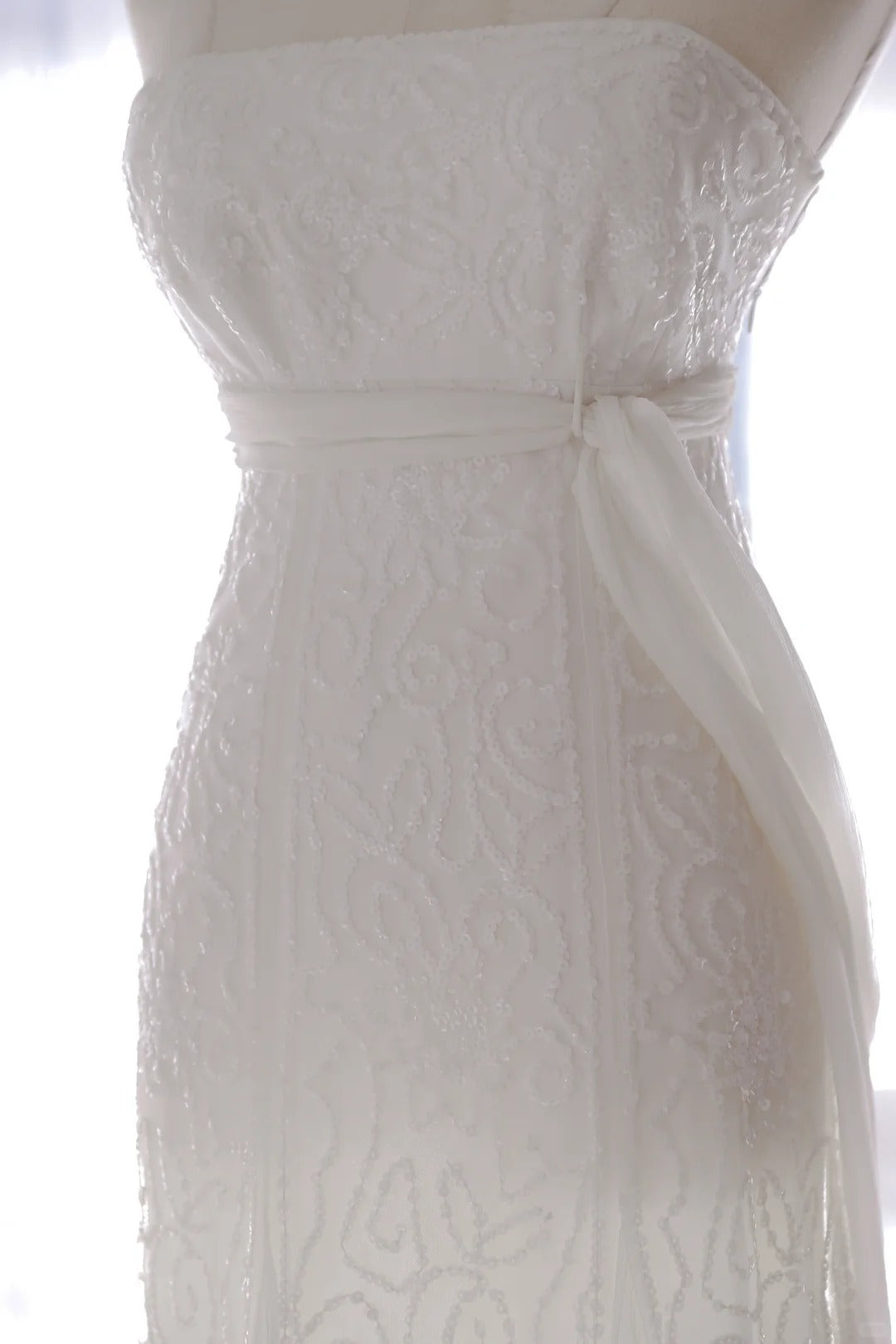 Pretty Mermaid Strapless White Sequin With Beading Long Sleeveless Formal Gowns Prom Dresses MP1125