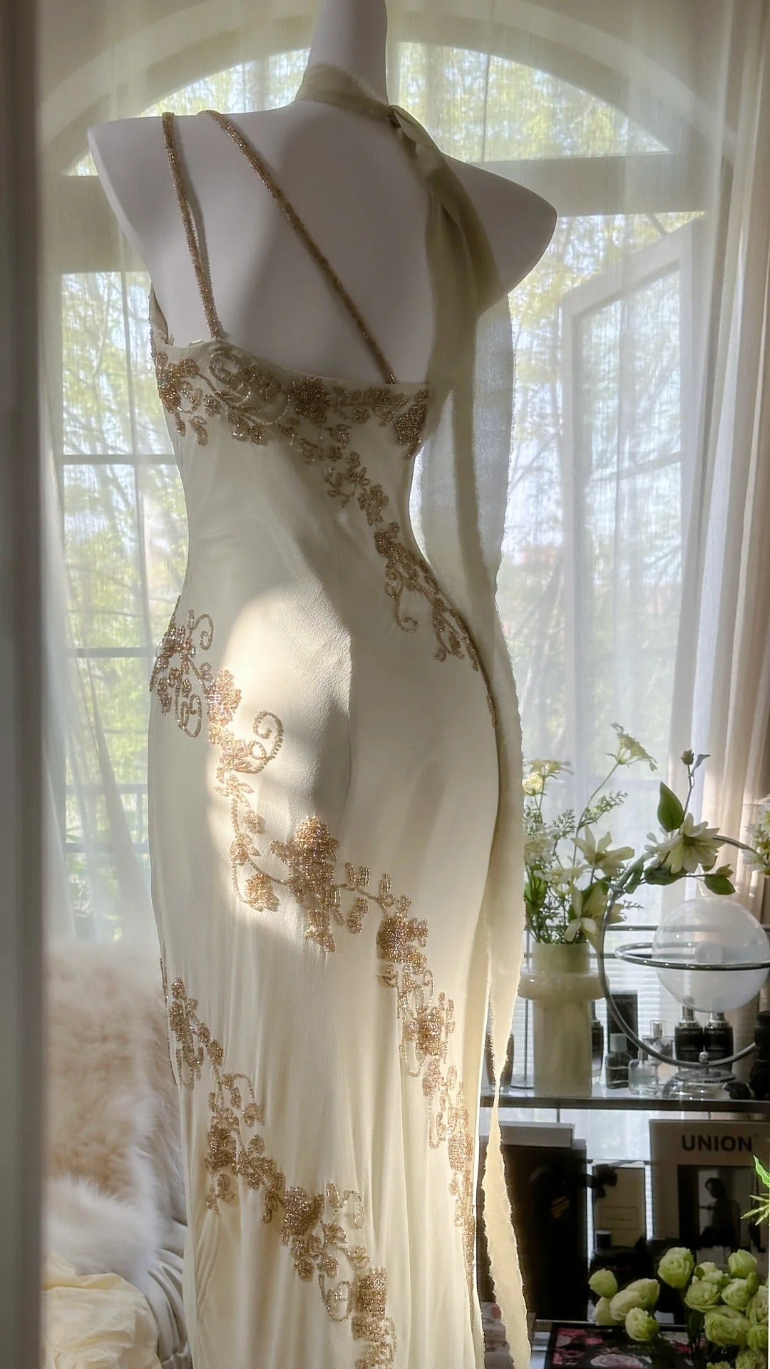 Vintage Mermaid One Shoulder Ivory Gown With Beading Evening Night Long Prom Dresses MP991