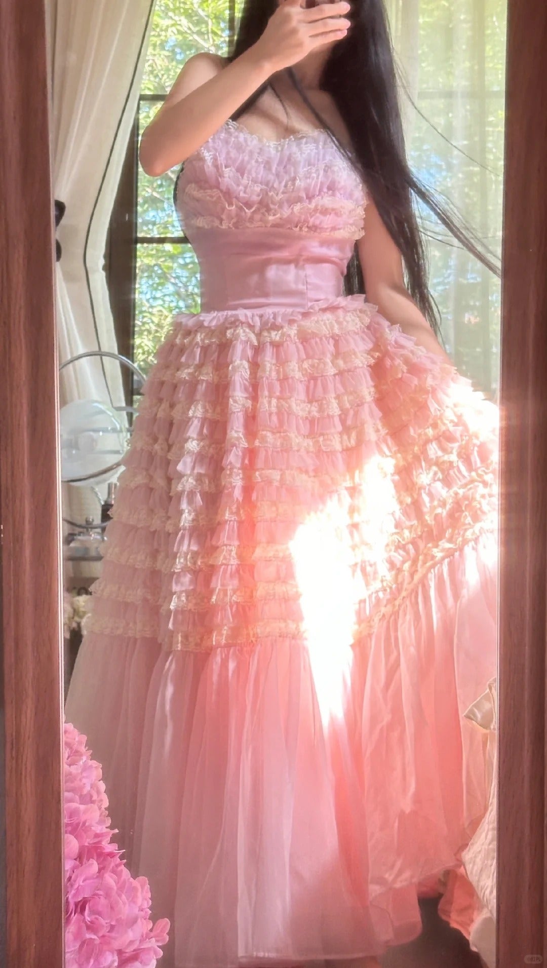 Vintage Ball Gown Sweetheart Pink Tulle 1950s Formal Gown Evening Night Prom Dresses MP1055