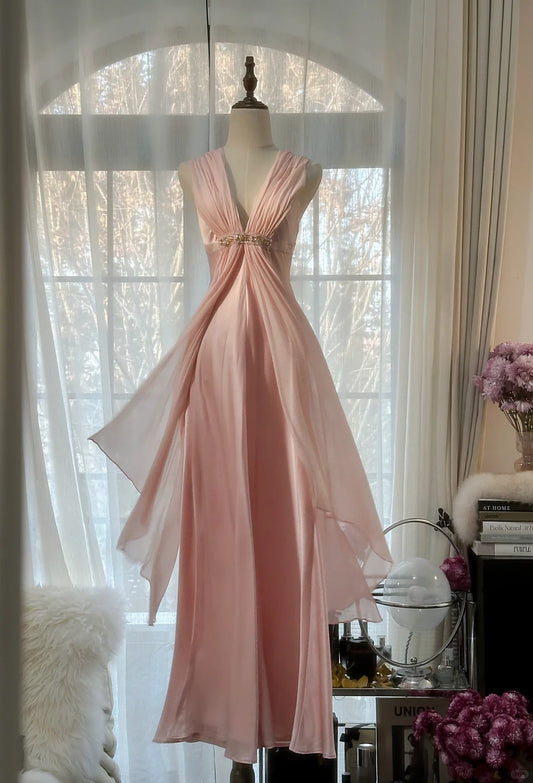 Pretty Mermaid V Neck Chiffon Chiffon With Beading Long Sleeveless Formal Gowns Prom Dresses MP1127
