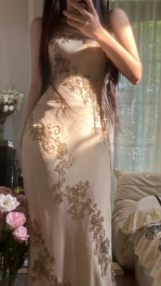 Modest Mermaid One Shoulder Ivory Chiffon With Beading Crystals Long Sleeveless Formal Gown Prom Dresses MP1097