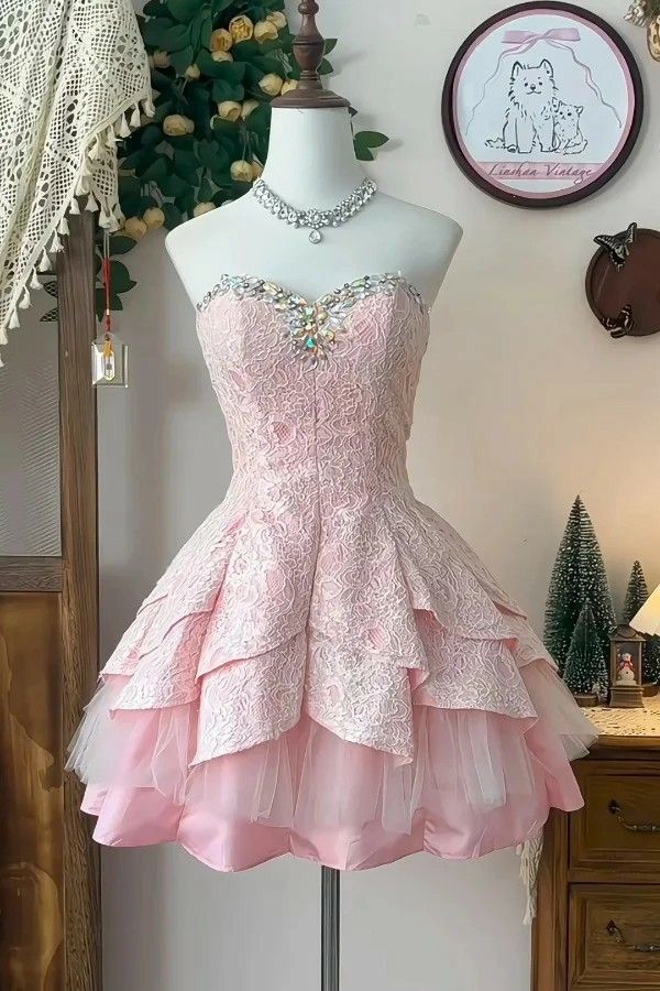 Robe de soirée moderne rose de cocktail bal bustier robe de bal pour anniversaire formel, dentelle, robe de retour à la maison MP557