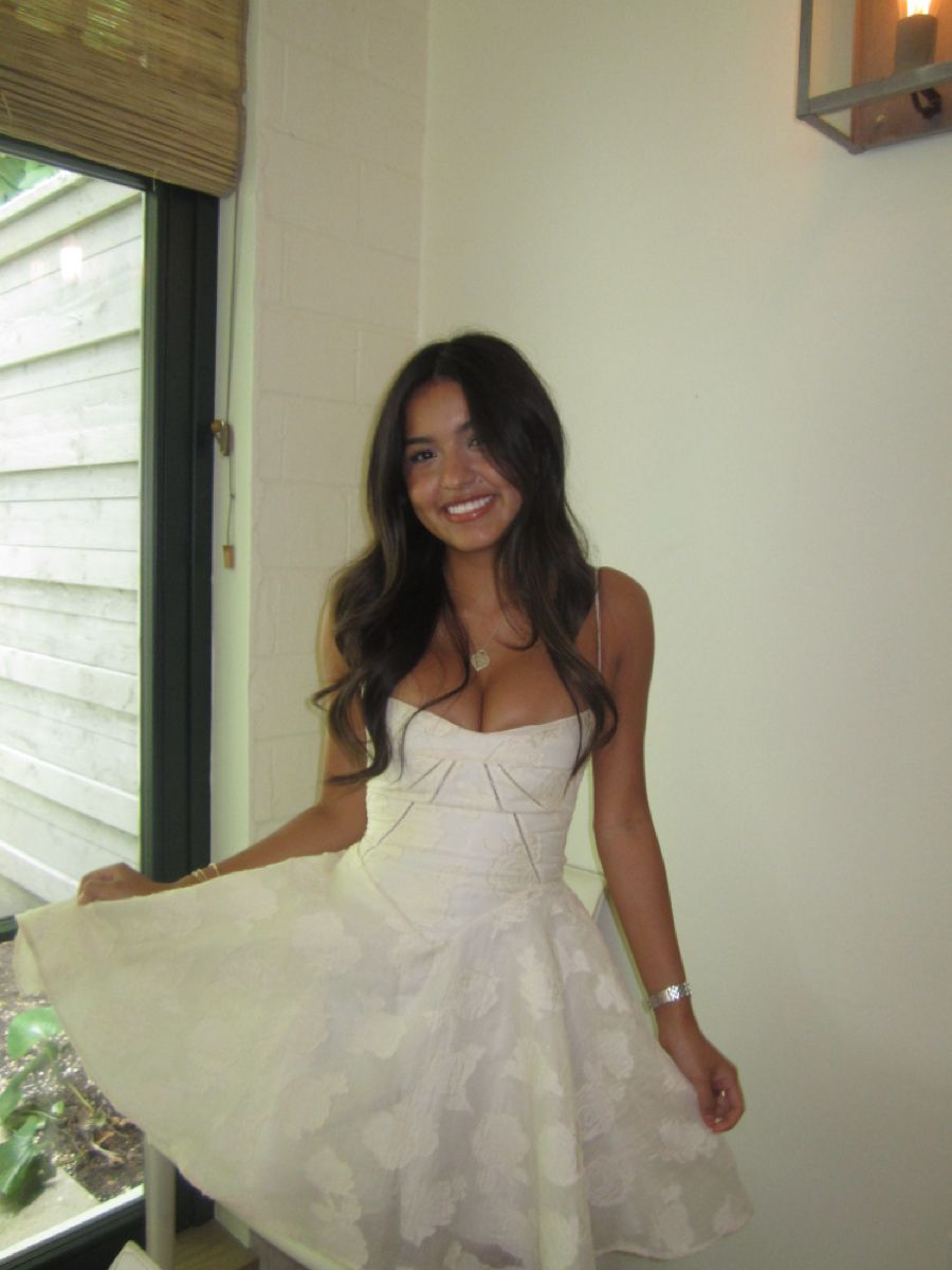 Cute A line Short Homecoming Dresses Spaghetti Strap White Lace Birthday Party Dress MP334