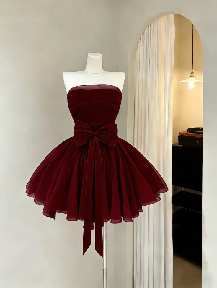 Süßes Ballkleid Trägerlos Burgunder Dunkelrot Chiffon Kurz Mini 15 16 Geburtstag Outfits Homecoming Kleid MP706