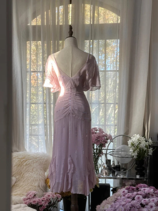 Süße Homecoming Kleider Meerjungfrau Spaghettiträger Lila Knielang Cocktail Abschlussball Outfits MP1138