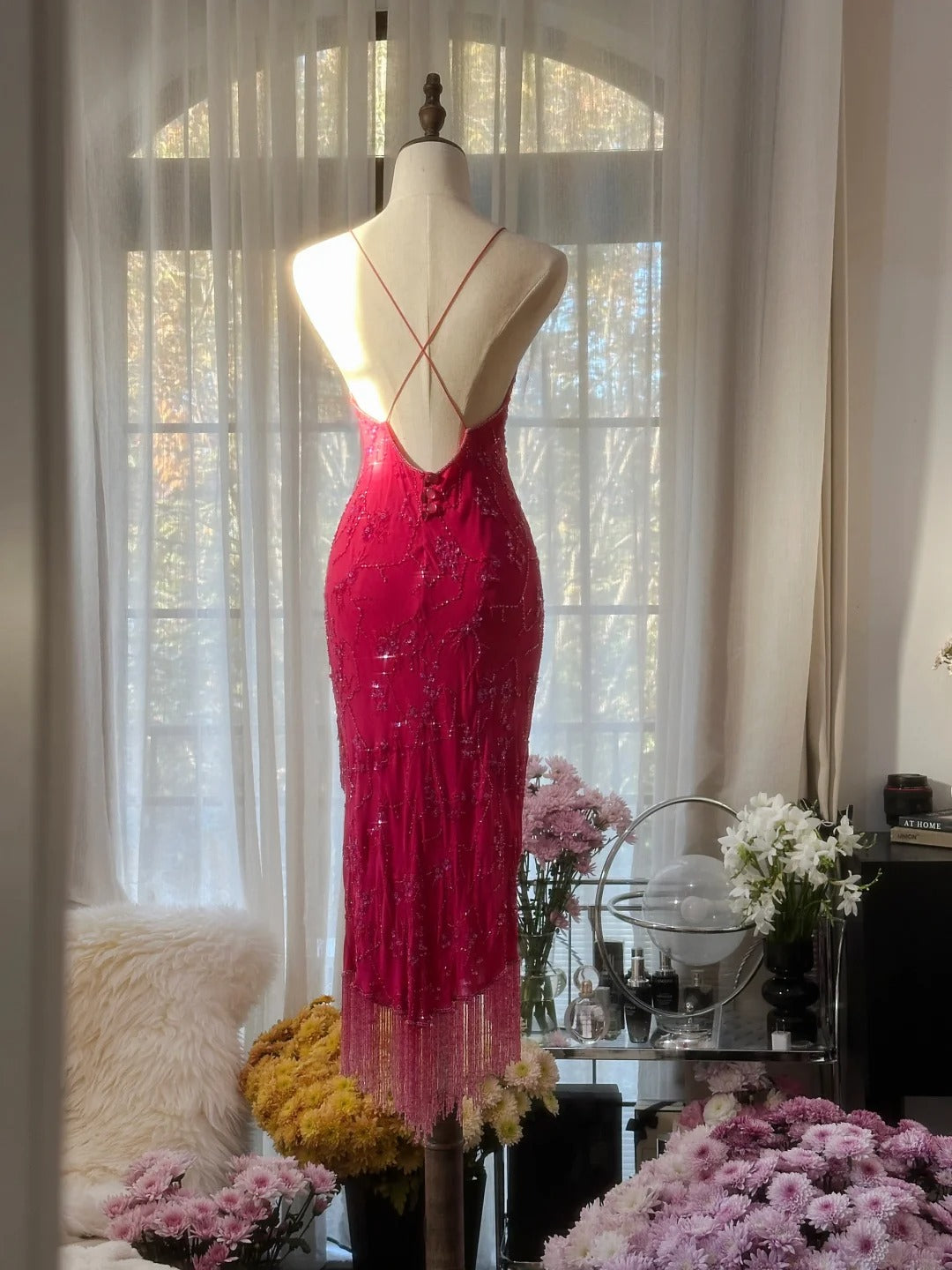 Beautiful Mermaid Spaghetti Strap Hot Pink With Beading Knee Length Formal Outfits Prom Dresses MP1119
