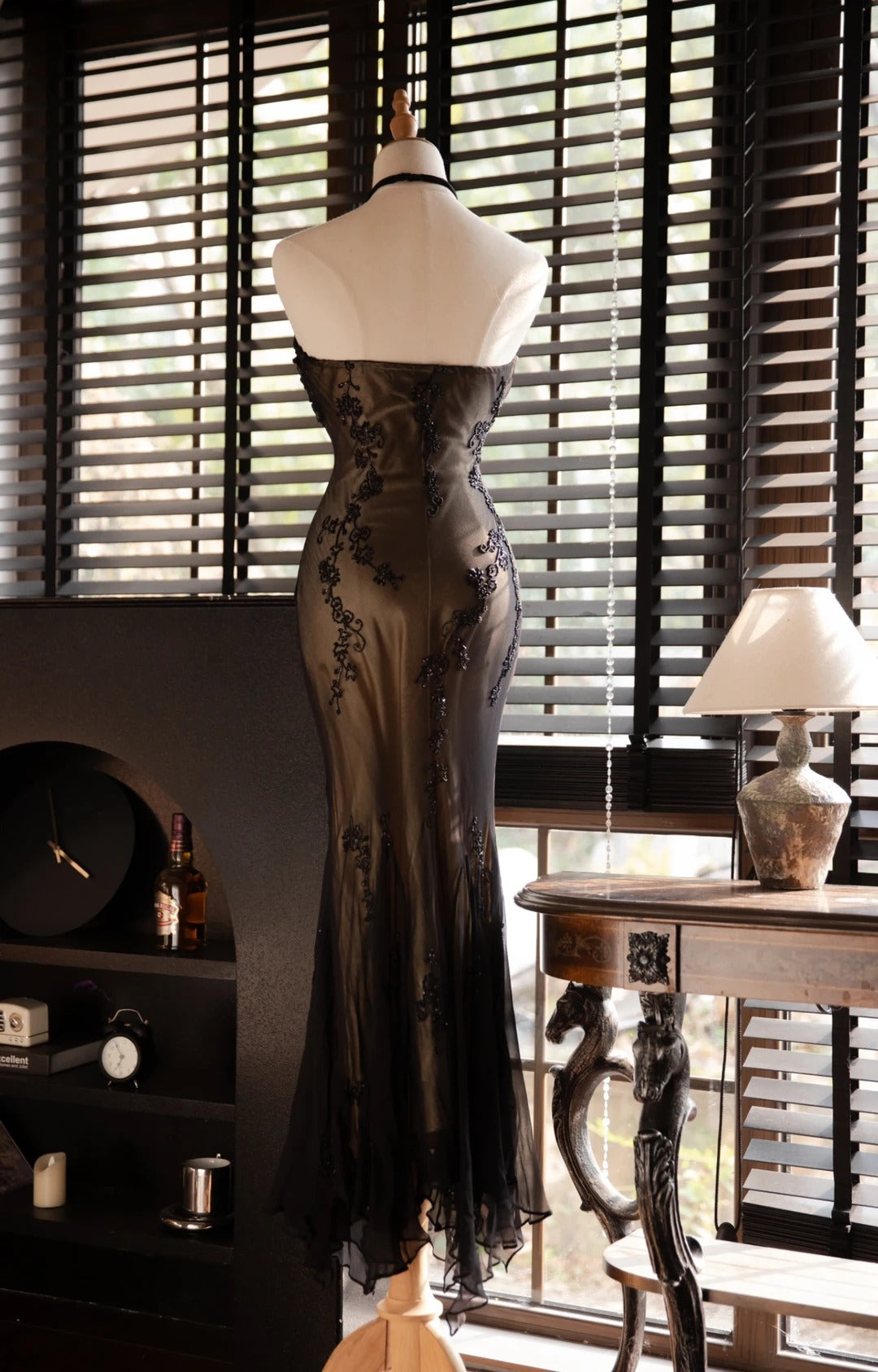 Classy Mermaid Halter Black Tie Lace Inspiration Sleeveless Pageant Outfits Prom Dresses MP1145