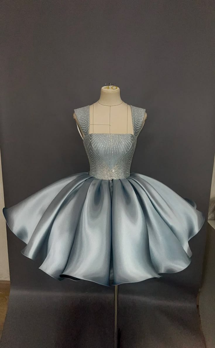 Prinzessin Ballkleid Quadratisch Blau Abschlussball Kurzes Homecoming Kleid Outfits zum 15. Geburtstag MP795