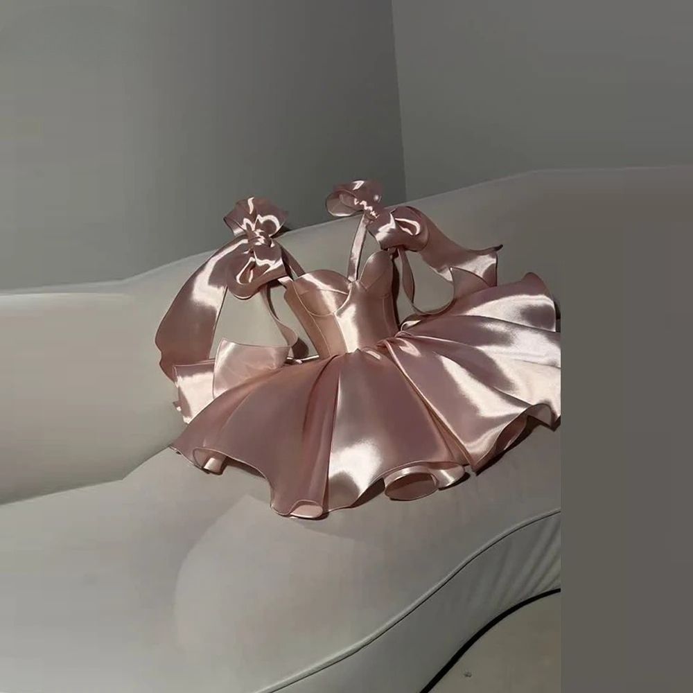 Süßes Ballkleid Spaghettiträger mit Schleife Gold Pink Kurz Mini 15 16 Geburtstag Heimkehrkleid MP662