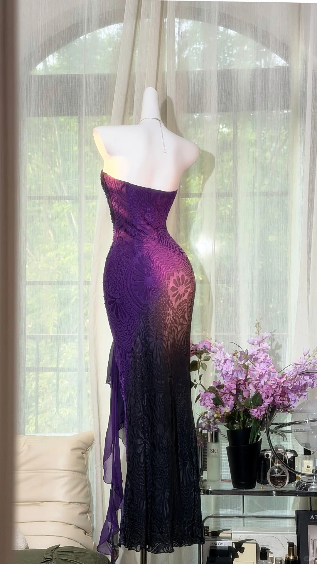 Vintage Mermaid Sweetheart Grape Chiffon Formal Gown Evening Night Prom Dresses MP1048