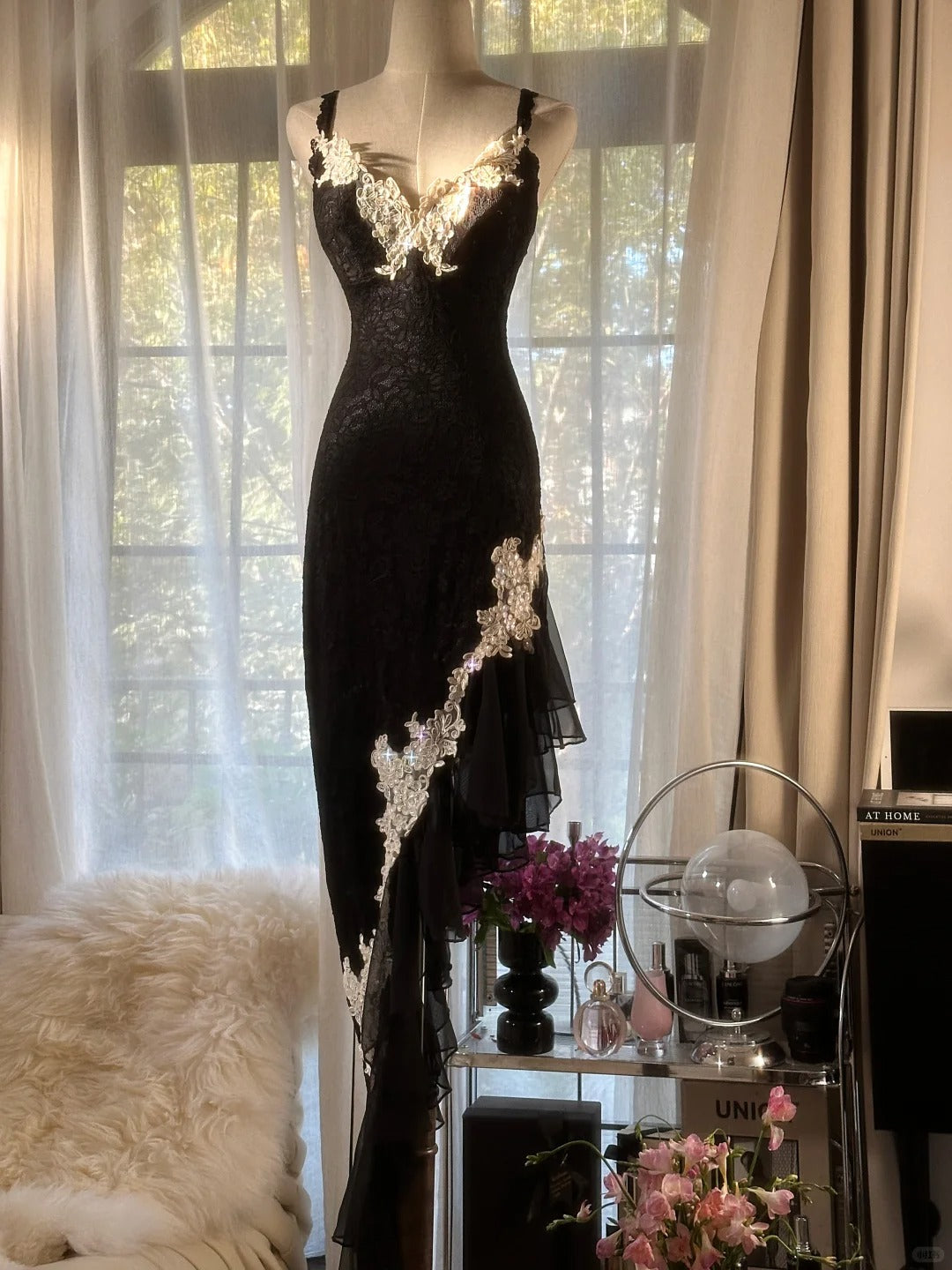 Best Mermaid Spaghetti Strap Black Chiffon Irregular Corset Fitted Formal Outfits Prom Dresses MP1114