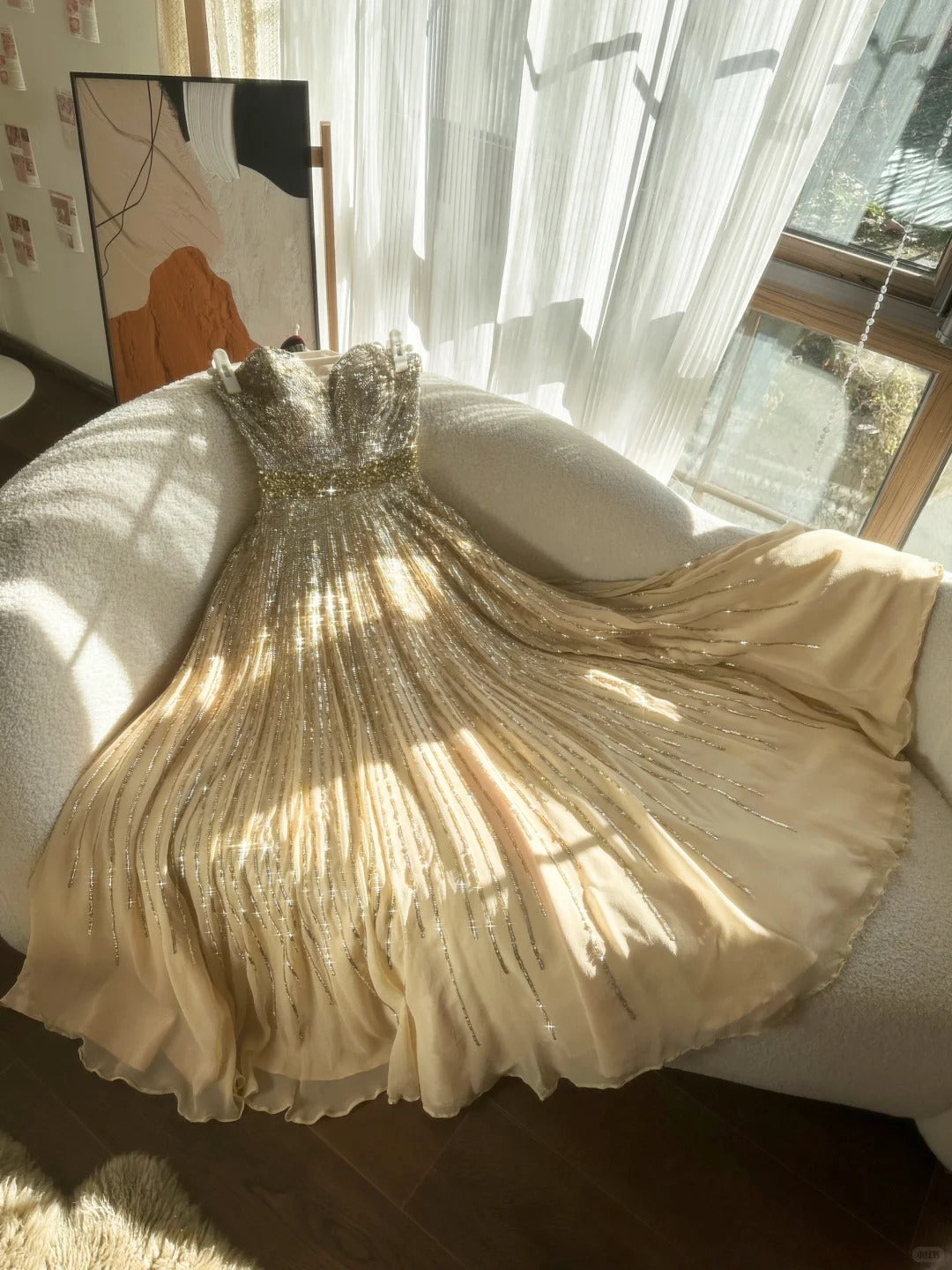 Best A Line Sweetheart Champagne With Beading Long Formal Outfits Prom Dresses MP1115