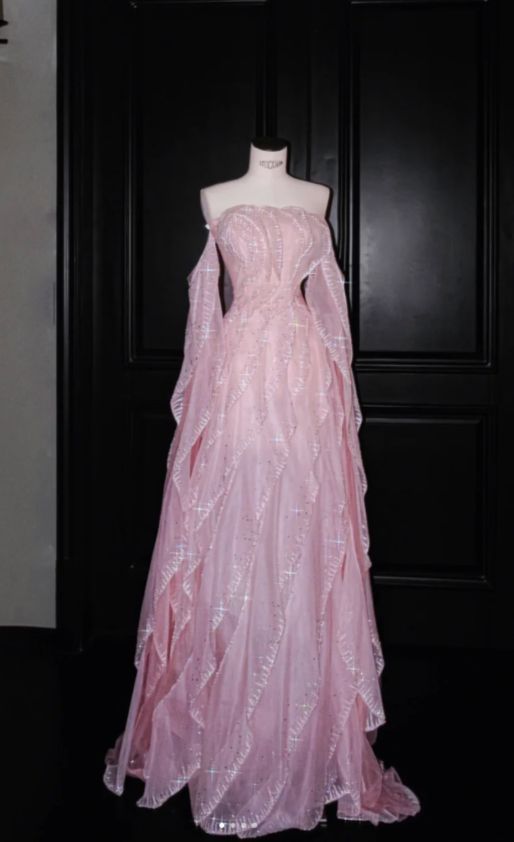 Elegant Long Prom Dresses Pink Tulle With Beaded Formal Dress Graduation Gowns MP312