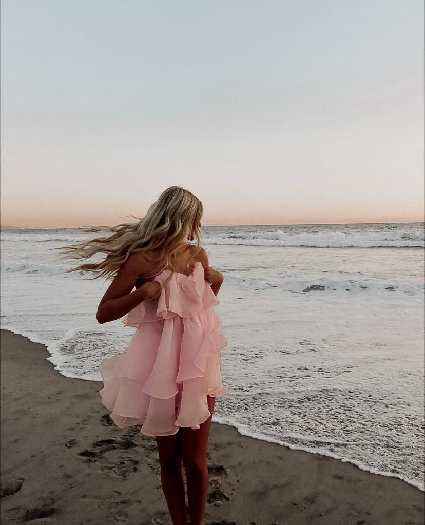 Charming A line Sweetheart Blush Pink With Layers Ruffles Chiffon Short Mini 15 16 Birthday Homecoming Dress MP667
