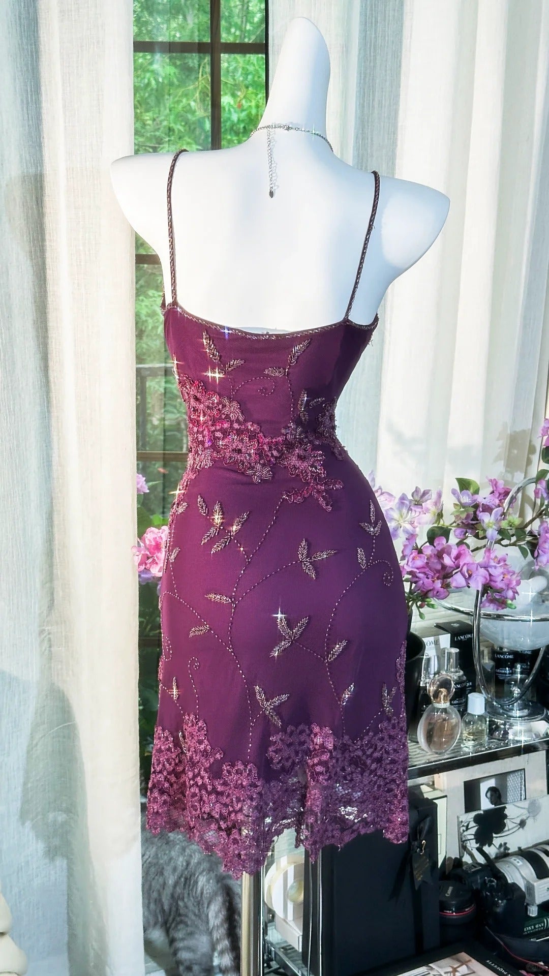 Grape Homecoming Dresses Sheath Lace Beaded Crystals Short Party Graduation Outfits MP977