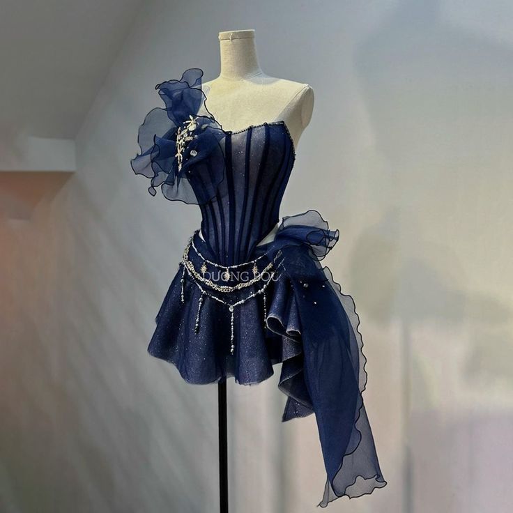 Beach Outfit aesthetic A line One Shoulder Navy Blue For High School Teens Homecoming Dresses Mini Hoco Gown Party Dress MP1255