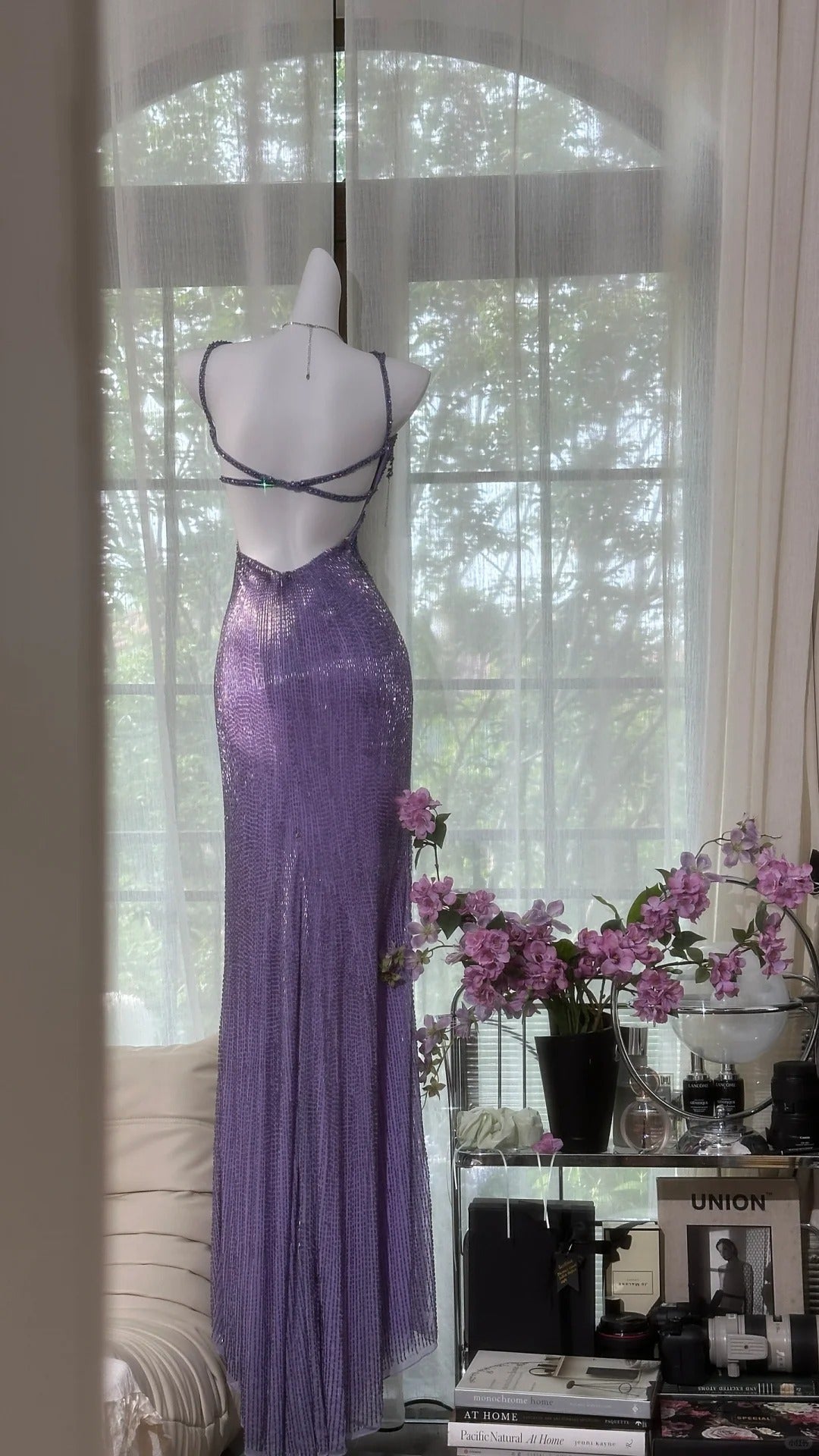 Elegantes Meerjungfrauen-Abendkleid mit Spaghettiträgern, Pailletten in Traubenfarben, ärmellose Ballkleider MP978