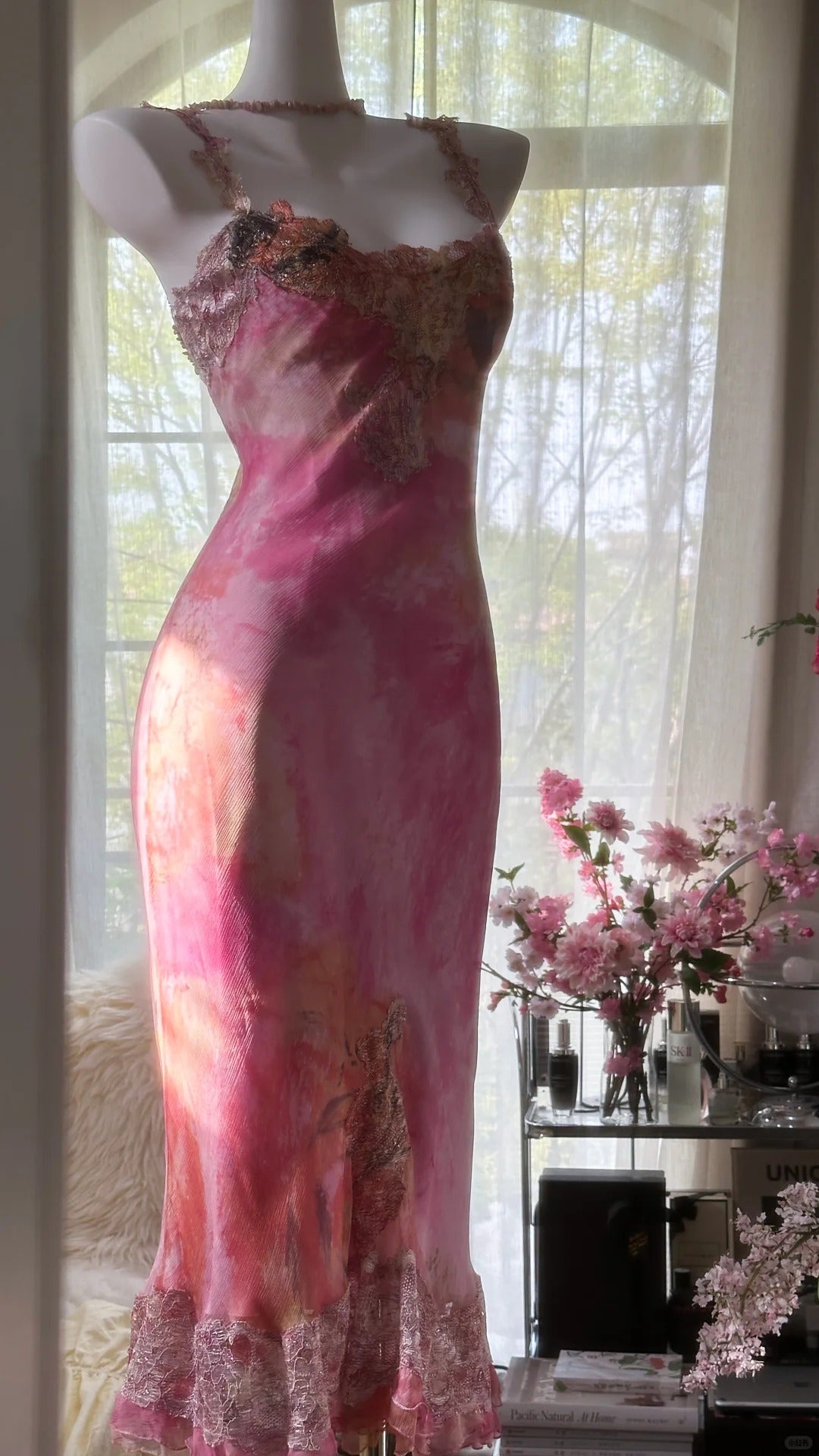 Vintage Meerjungfrau Pink Mit Spitze Formelles Kleid Mit Applikationen Abend Nacht Mittellange Ballkleider MP1000