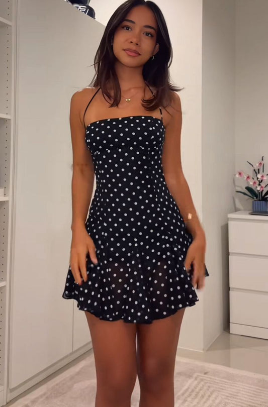 Hübsches Scheiden-Halter-Hoco-Kleid Inspo Homecoming Edles kleines schwarzes Pünktchenmuster Süße Party-Outfits MP415