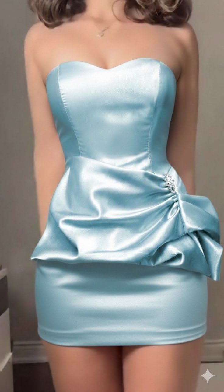 Günstiges Etui-Kurz-Abschlussballkleid aus blauem Satin mit Herzausschnitt für den 15. Geburtstag MP833