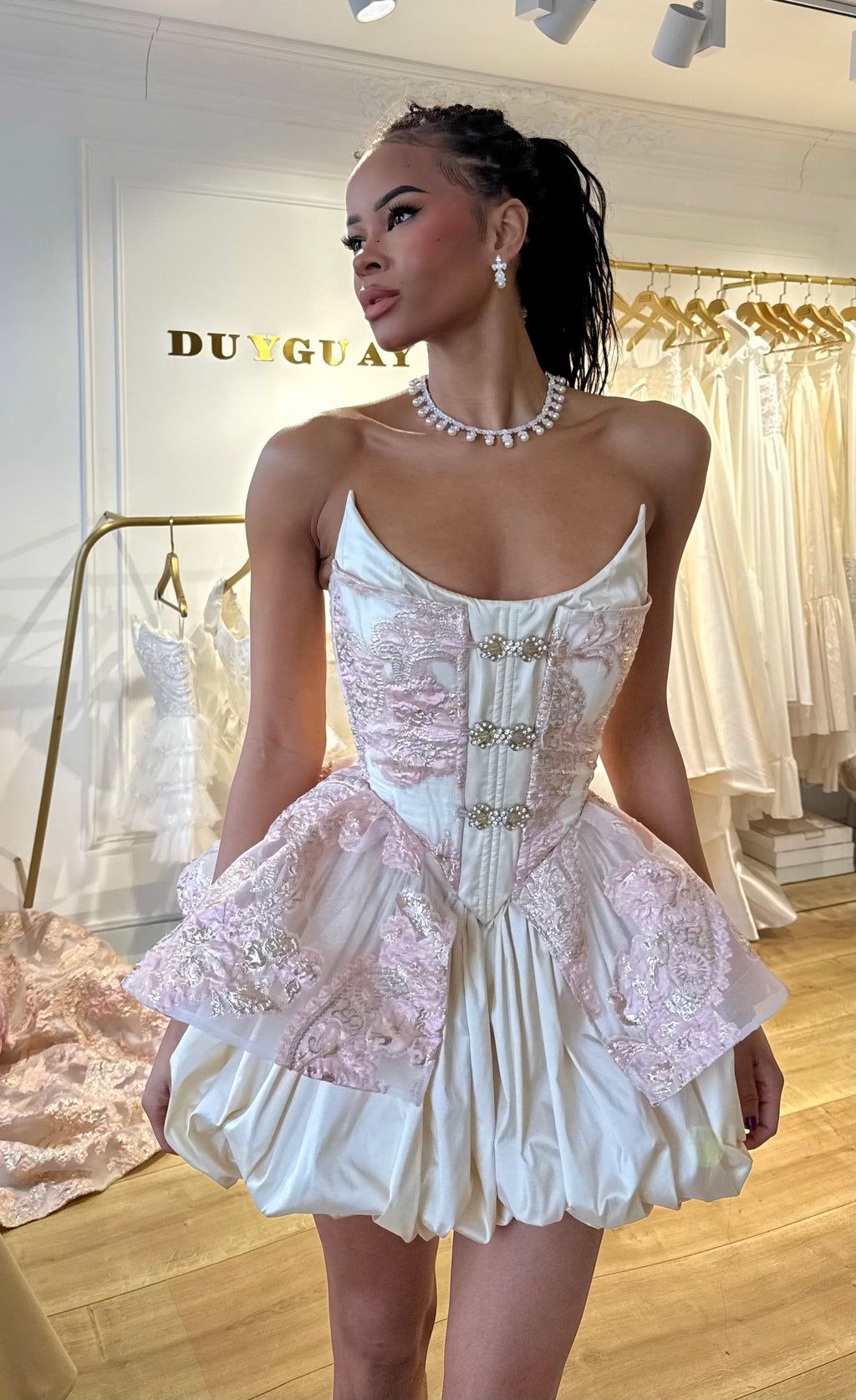 Unique Ball Gown Strapless Pink Lace Graduation Dresses 12th Grade Short Homecoming Dress Grad Inspo MP1426