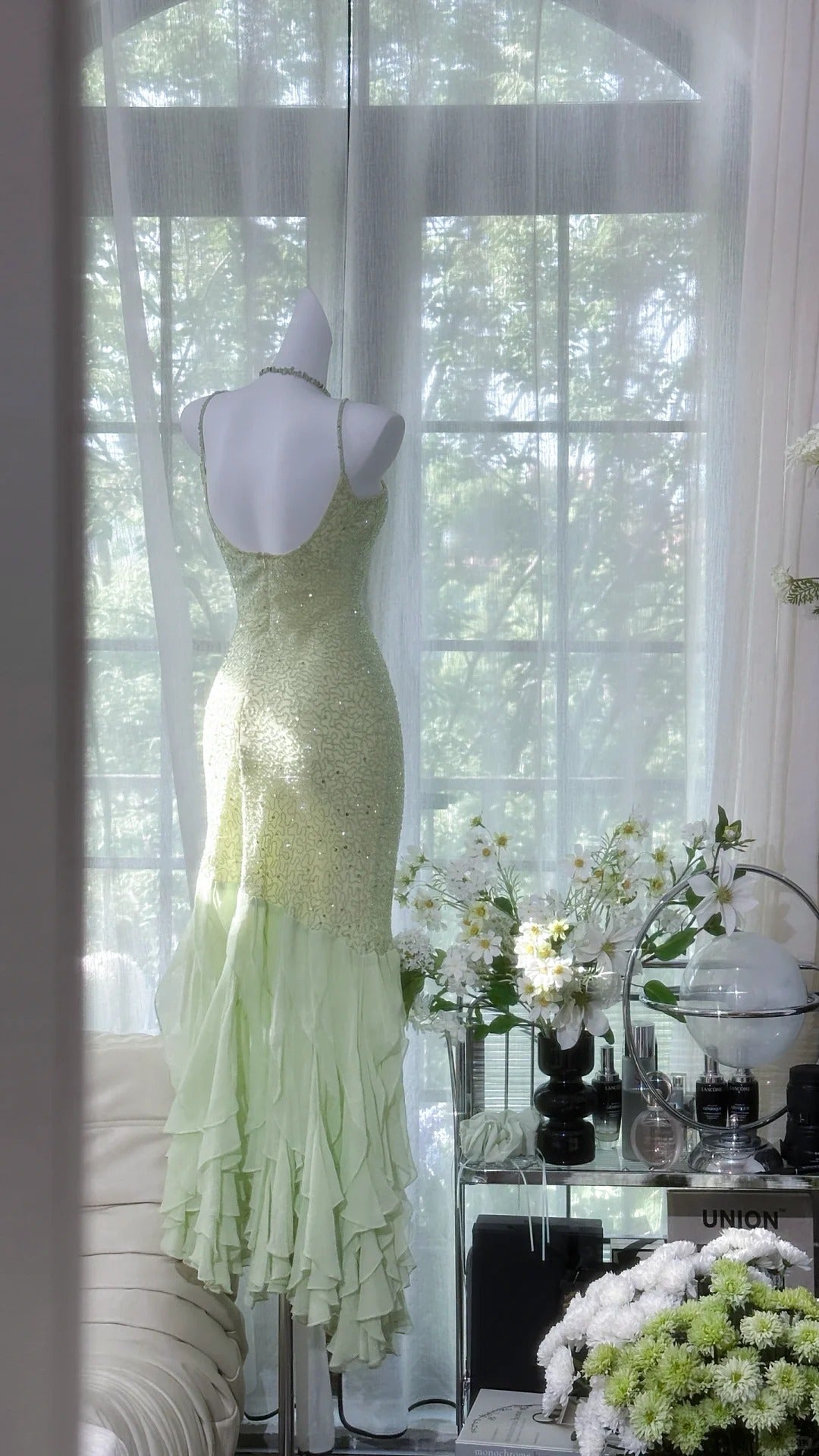Classy Mermaid Spaghetti Strap Chiffon Green Long Bodycon Sleeveless Prom Dresses MP970