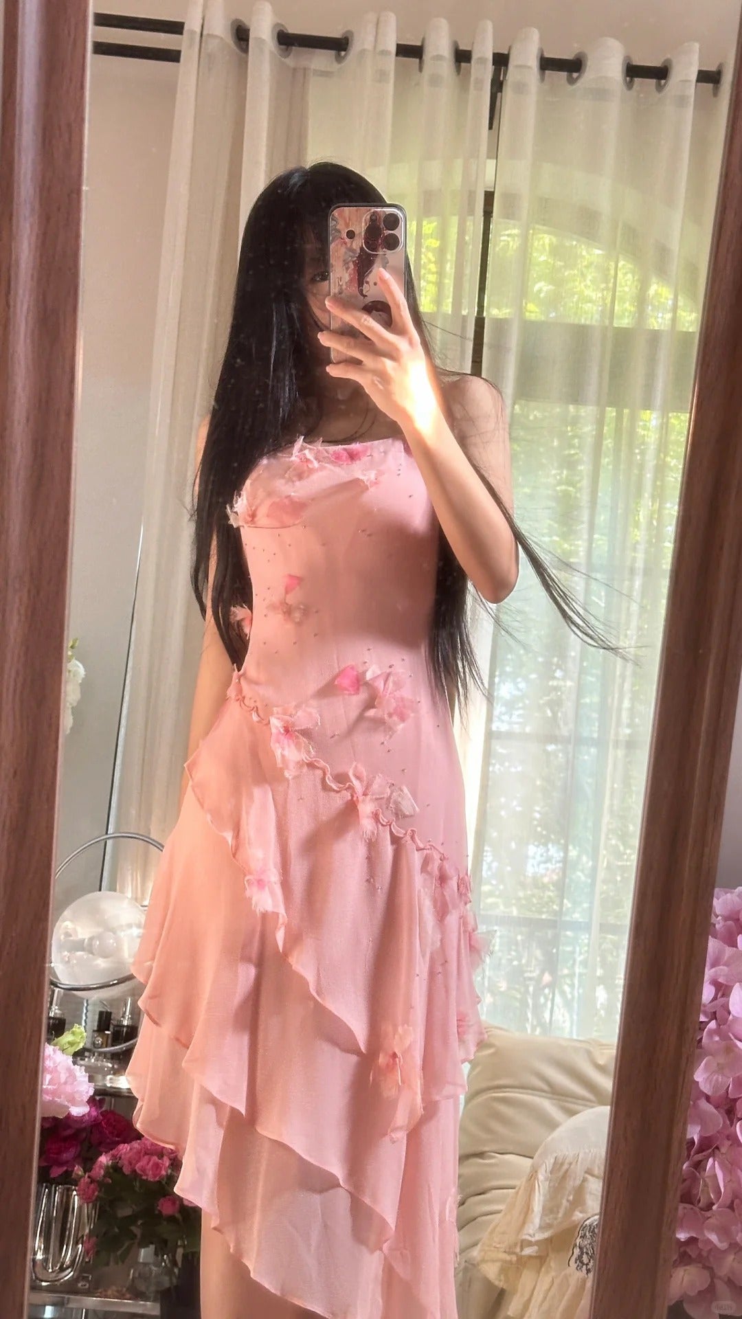 Best Mermaid Spaghetti Strap Pink Chiffon Irregular Sleeveless Formal Outfits Prom Dresses MP1113