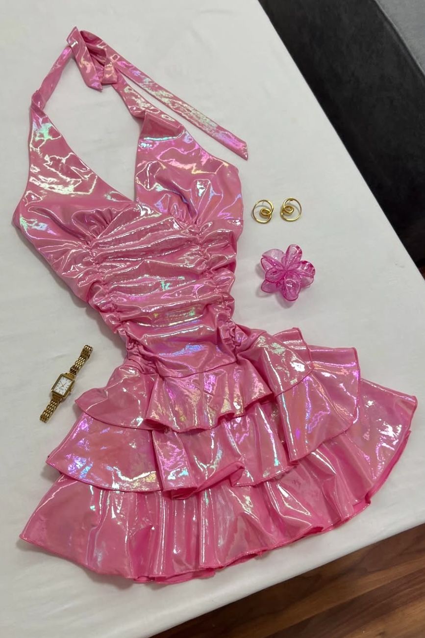 Aesthetic A line Halter Sleeveless Pink For High School Teens Homecoming Dresses Mini Hoco Gown Party Dress MP1262