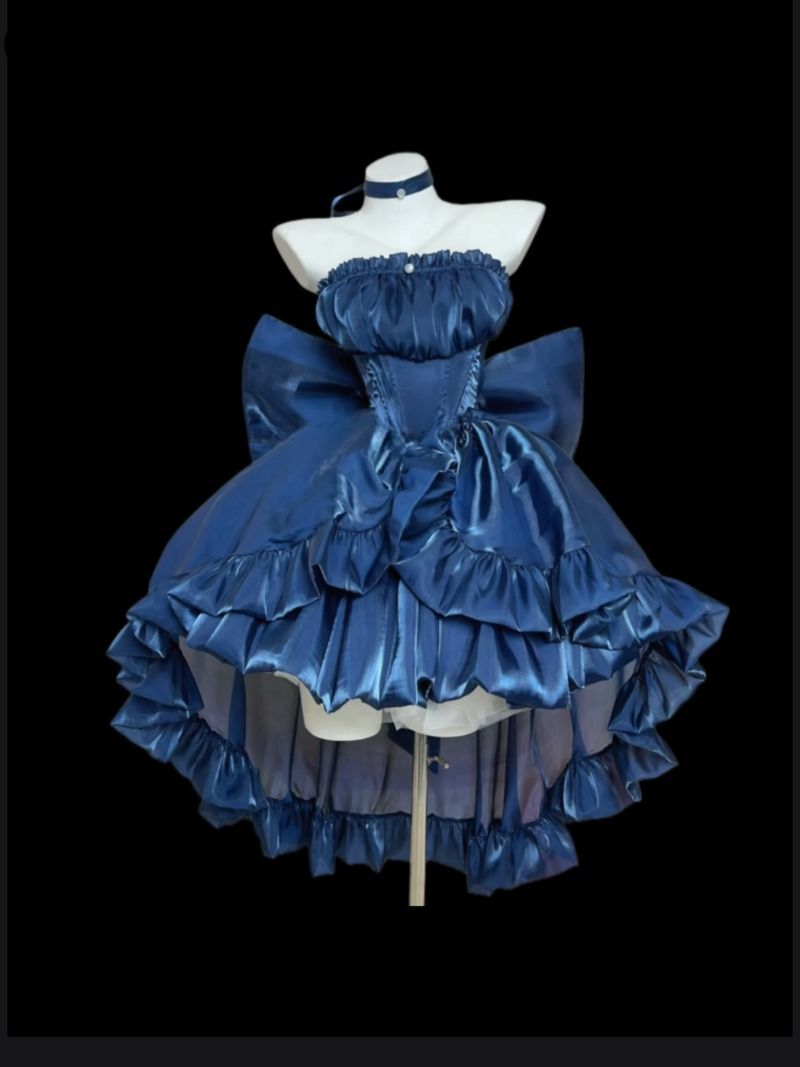 Süßes Ballkleid Trägerlos Marineblau High-Low Kurz 15 16 Geburtstag Outfits Abschlussballkleid MP737