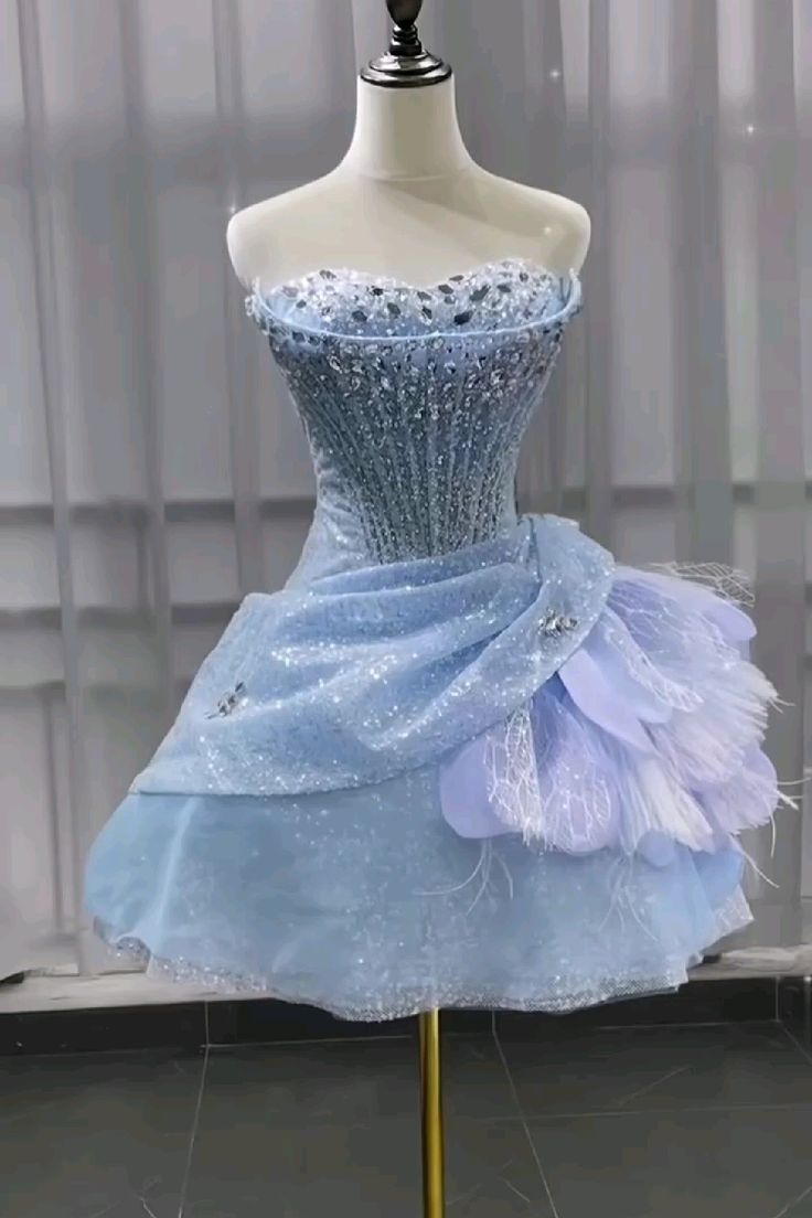 Prinzessin Ballkleid Sweetheart Blau Pailletten Abschlussball Kurz Homecoming Kleid 15. Geburtstag Outfits MP822