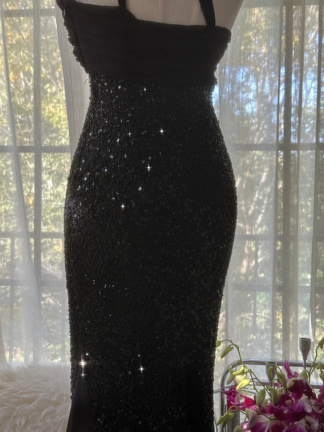 Belle Robe de Soirée Sirène à Une Épaule Noire Longue Tenue Formelle Robes de Bal MP1120