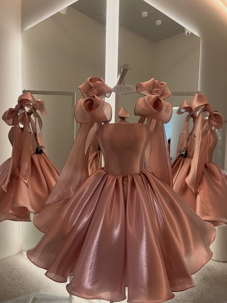 Cute Ball Gown Spaghetti Strap With Bow-knot Gold Pink Short Mini Birthday Homecoming Dress MP619