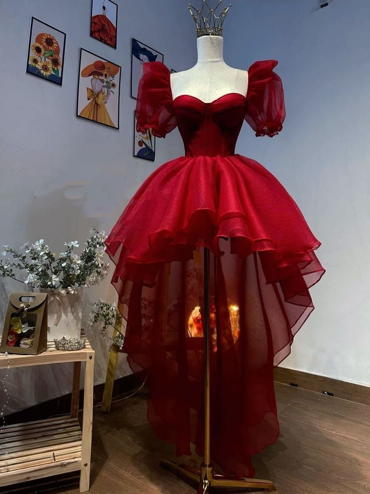 Niedliches rotes High-Low Homecoming-Kleid / Abendkleid / rotes Valentinstags-Kleid / Korsett-Party-Outfits MP548