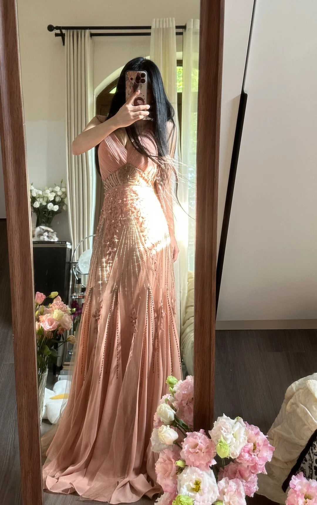Classy & Ethereal Mermaid V Neck Blush Pink Chiffon Sleeveless Gala Pageant Dress Prom Dresses MP1137