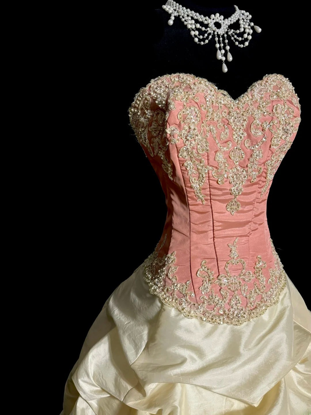 Vintage Lange Abendkleider Rosa Ballkleid Sweetheart mit Spitze Taft Festliches Kleid Abschlusskleid MP365