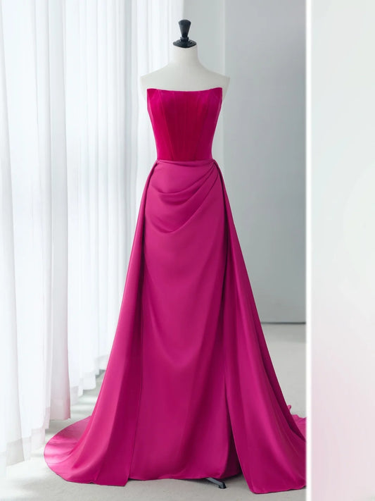 Unique A-Line Hot Pink Prom Dresses Strapleass Long Formal Dress MP231