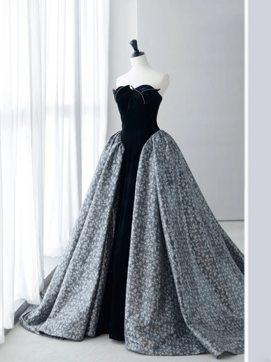 Sparkly Prom Dresses Inspo A-Line Strapless Floral Formal Dress MP236
