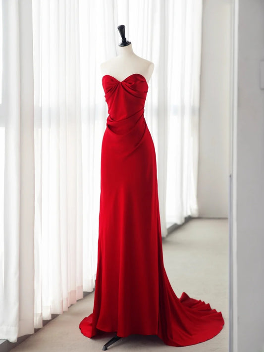 Red Prom Dresses Inspiration Sheath Strapless Satin Formal Dress MP237