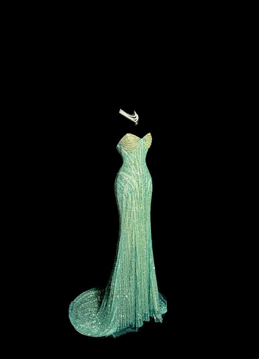 Sparkly Long 80s Prom Dresses Green Mermaid Sweetheart Vintage Formal Dress Graduation Gown MP377