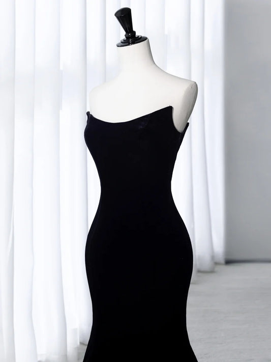 Classy Elegant Long Prom Dresses Mermaid Strapless Black Velvet White Tulle Senior Formal Dress Ideas Graduation Gown MP260