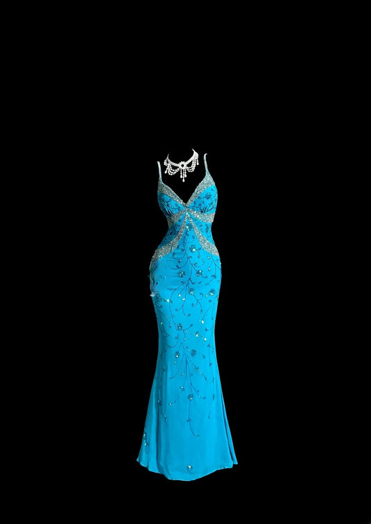 Sparkly Mermaid Royal Blue Prom Dresses With Beading Long Formal Dresses Graduation Gown MP395