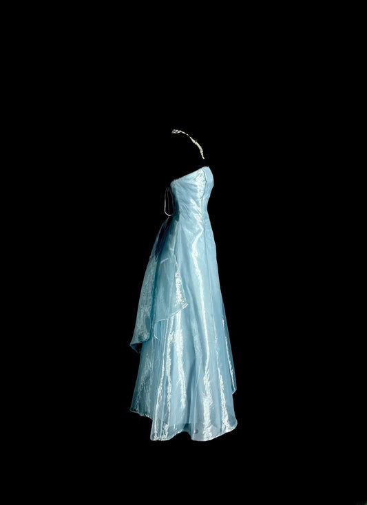 Robe de bal modeste bustier bleu ciel clair Robes de bal avec volants Robes de soirée longues Robe de graduation MP396