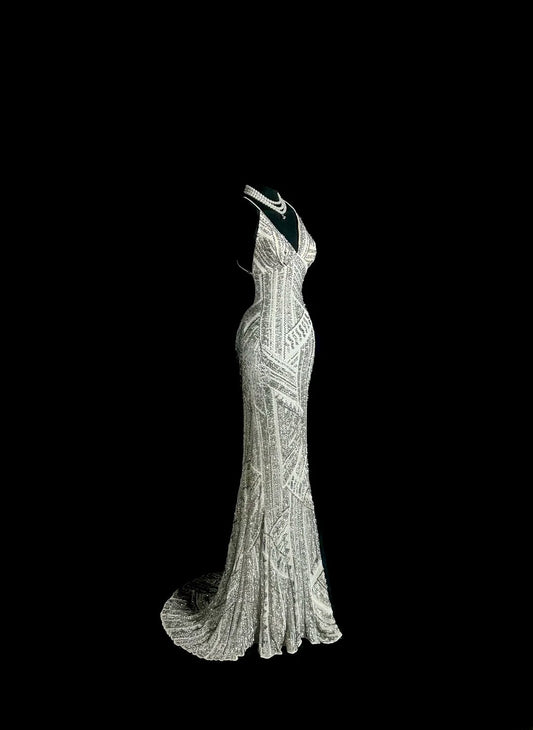 Robes de bal sirène grises argentées scintillantes, robes de soirée longues dos nu, robes de graduation MP397
