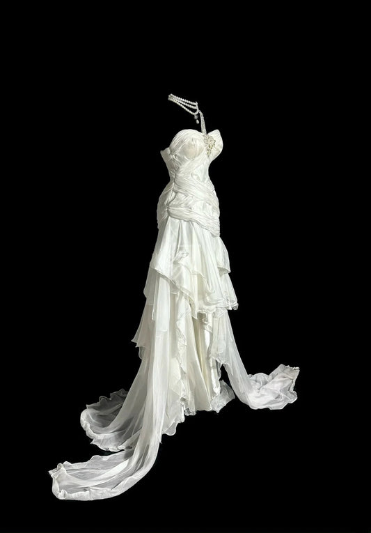 Vintage Mermaid One Shoulder Ivory With Beading Court Train Princess Bridal Gowns Wedding Dresses MP485