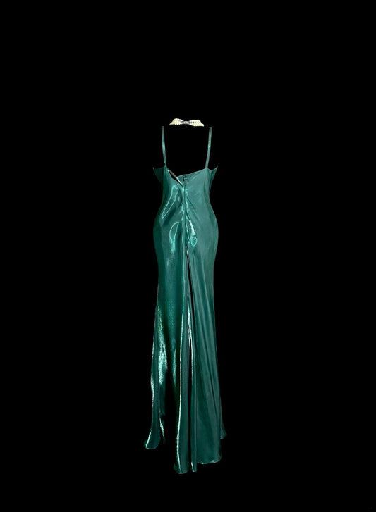 Modest Mermaid Spaghetti Strap Green With Beading Sleeveless Prom Dresses Long Formal Dress Graduation Gown MP496