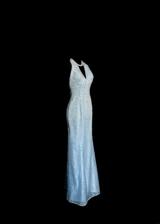 Sparkly Mermaid Halter Blue With Beading Backless Sleeveless Masquerade Prom Dresses Long Formal Dress Graduation Gown MP503