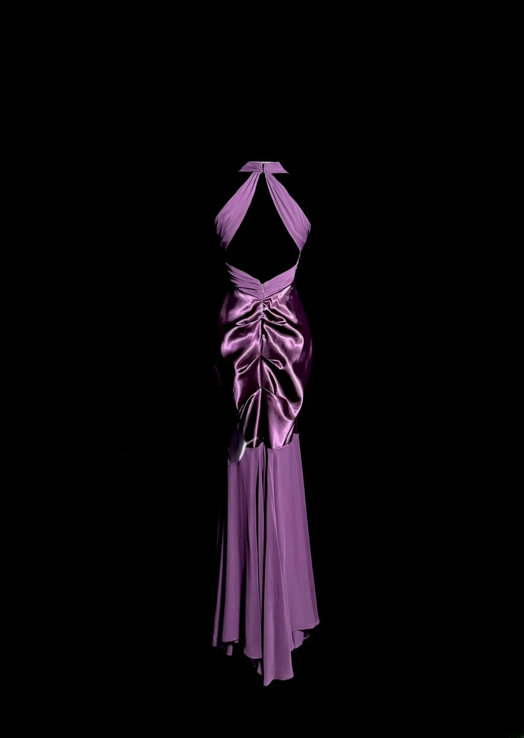 Modest Mermaid Purple Chiffon Halter Satin With Beading Backless Prom Dresses Long Formal Dress Graduation Gown MP508